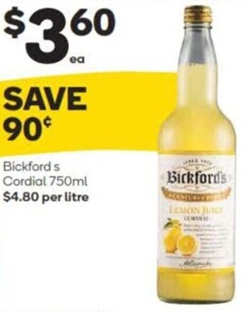 Woolworths Bickford s Cordial 750ml offer