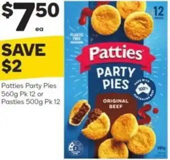 Woolworths Patties Party Pies 560g Pk 12 or Pasties 500g Pk 12 offer