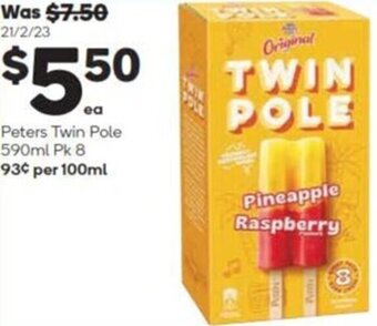 Woolworths Peters Twin Pole 590ml Pk 8 offer