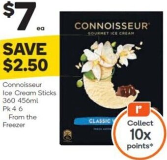 Woolworths Connoisseur Ice Cream Sticks 360 456ml Pk 4 6 From the Freezer offer