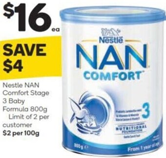Woolworths Nestle NAN Comfort Stage 3 Baby Formula 800g Limit of 2 per customer offer