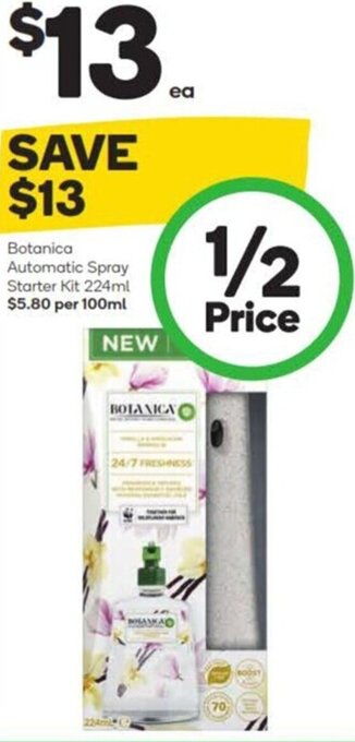 Woolworths Botanica Automatic Spray Starter Kit 224ml offer