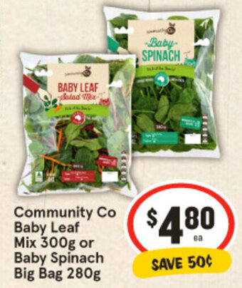 IGA Community Co Baby Leaf Mix 300g or Baby Spinach Big Bag 280g offer