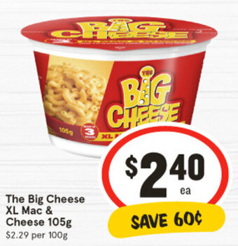 IGA The Big Cheese XL Mac & Cheese 105g offer