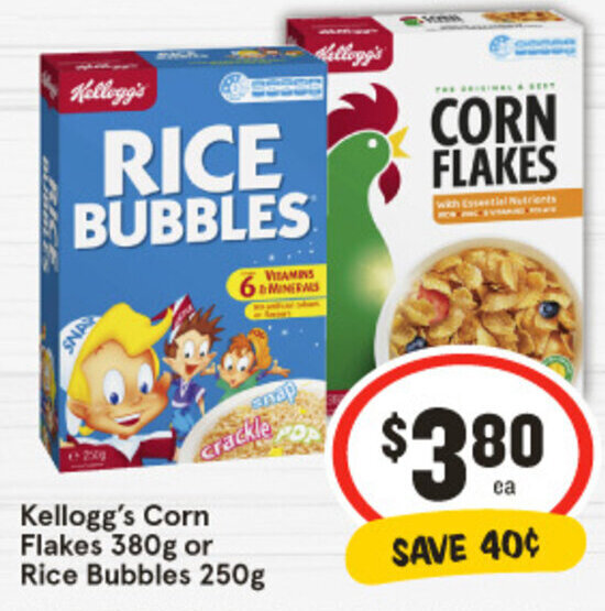 Kelloggs Corn Flakes 380g Or Rice Bubbles 250g Offer At Iga 9487