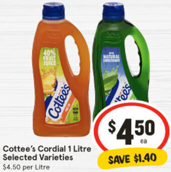 IGA Cottee's Cordial 1 Litre offer