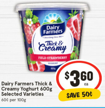 IGA Dairy Farmers Thick & Creamy Yoghurt 600g offer