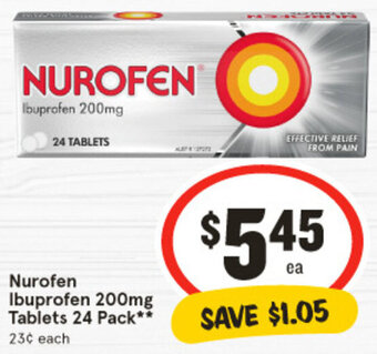 IGA Nurofen Ibuprofen 200mg Tablets 24 Pack** offer