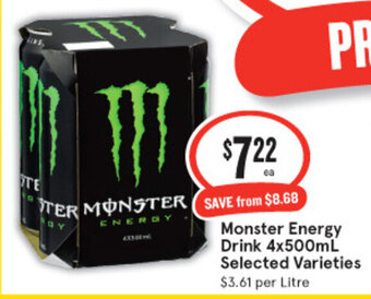 IGA Monster Energy Drink 4x500mL offer