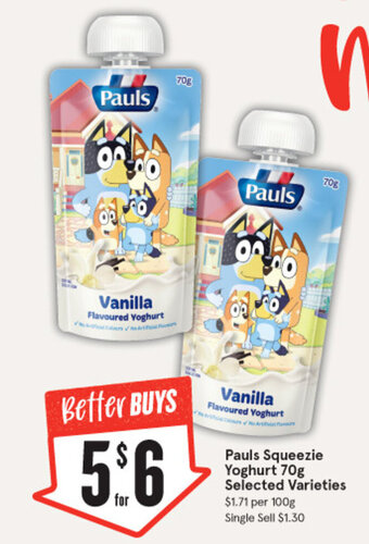 IGA Pauls Squeezie Yoghurt 70g offer