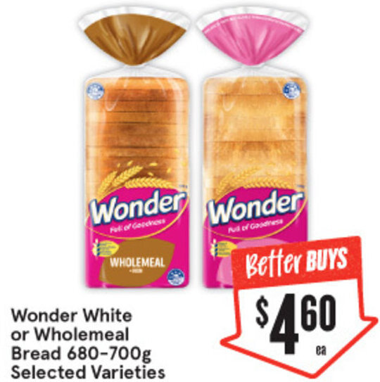 Wonder White or Wholemeal Bread 680700g offer at IGA