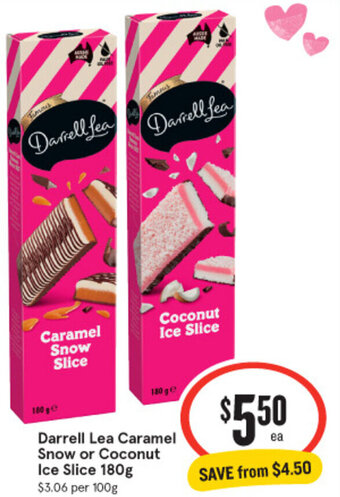 IGA Darrell Lea Caramel Snow or Coconut Ice Slice 180g offer