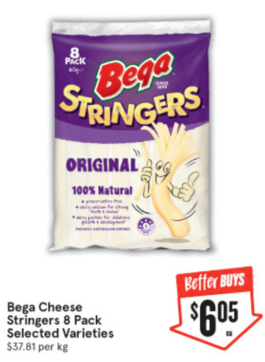 Bega Cheese Stringers 8 Pack offer at IGA