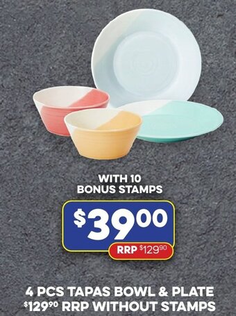Foodland 4 PCS TAPAS BOWL & PLATE RRP WITHOUT STAMPS offer