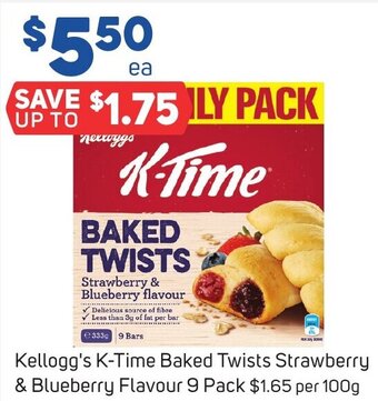 Foodland Kellogg's K-Time Baked Twists Strawberry & Blueberry Flavour 9 Pack offer