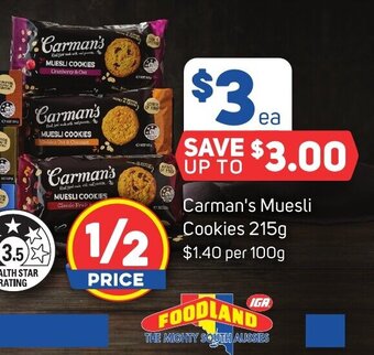Foodland Carman's Muesli Cookies 215g offer