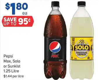 Foodland Pepsi Max, Solo or Sunkist 1.25 Litre offer