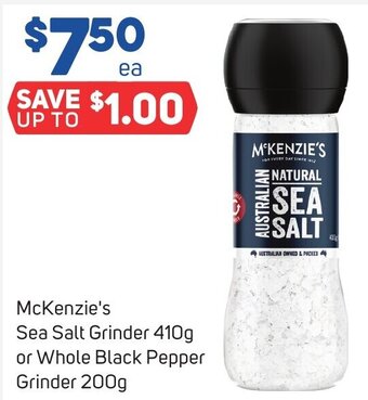 McKenzie's Sea Salt Grinder 410g or Whole Black Pepper Grinder 200g