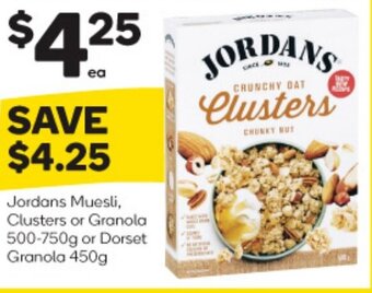 BIG W Jordans Muesli, Clusters or Granola 500-750g or Dorset Granola 450g offer