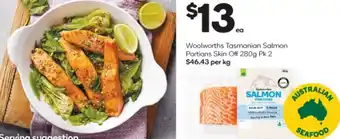 Woolworths Tasmanian Salmon Portions Skin Off 280g Pk 2