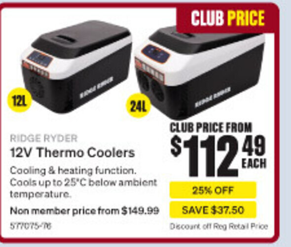 RIDGE RYDER 12V Thermo Coolers offer at SuperCheap Auto