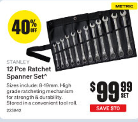 STANLEY 12 Pce Ratchet Spanner Set offer at SuperCheap Auto