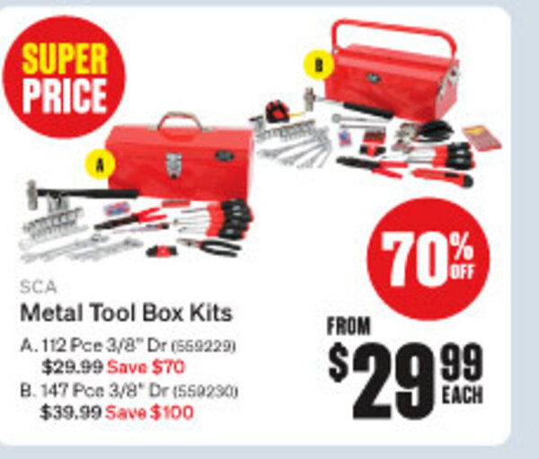 SCA Metal Tool Box Kits offer at SuperCheap Auto
