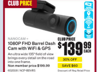 SuperCheap Auto NANOCAM + 1080P FHD Barrel Dash Cam with WiFi & GPS offer