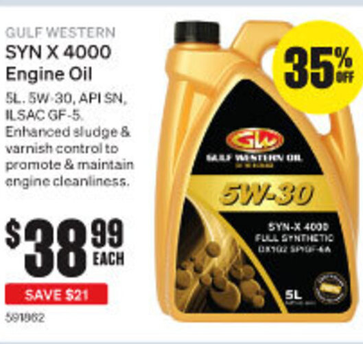 GULF WESTERN SYN X 4000 Engine Oil offer at SuperCheap Auto