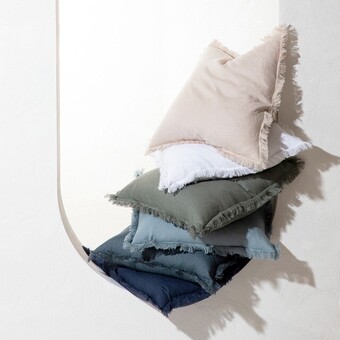 Pillow Talk Sahara linen fringed cushion by m.u.s.e. offer