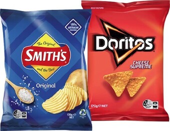 IGA Smith’s or doritos chips 90-170g selected varieties offer