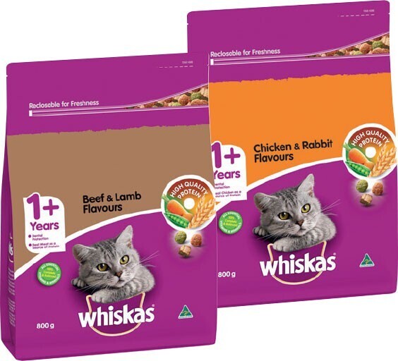 Whiskas dry cat food 800g selected varieties offer at IGA