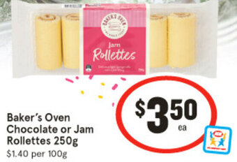 IGA Baker's Oven Chocolate or Jam Rollettes 250g offer