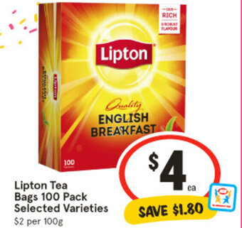 IGA Lipton Tea Bags 100 Pack offer