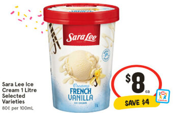 IGA Sara Lee Ice Cream 1 Litre offer