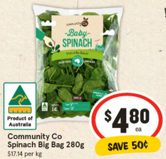IGA Community Co Spinach Big Bag 280g offer