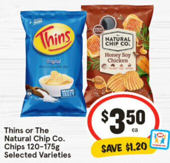 IGA Thins or The Natural Chip Co. Chips 120-175g offer