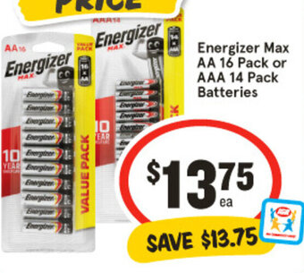 IGA Energizer Max AA 16 Pack or AAA 14 Pack Batteries offer