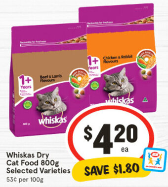 IGA Whiskas Dry Cat Food 800g offer
