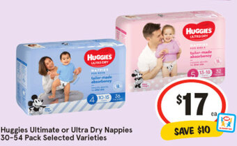IGA Huggies Ultimate or Ultra Dry Nappies 30-54 Pack offer