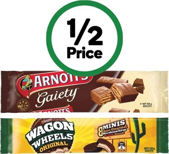 Arnott’s chocolate coated biscuits 160-200g, arnott’s wagon wheels mini pk 8 190g or arnott’s chocolate scotch finger biscuit