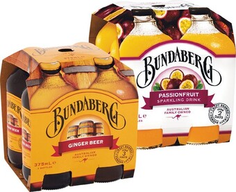 Woolworths Bundaberg ginger beer or sparkling varieties 4 x 375ml offer