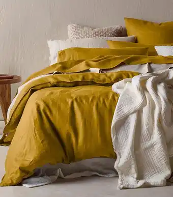 Myer Australian house & garden sandy cape washed belgian linen quilt cover set in mustard offer