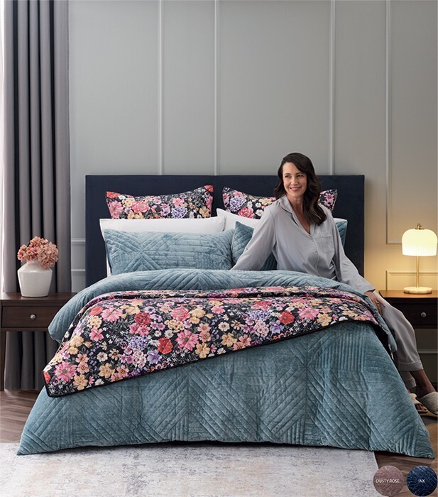 Koo edwina quilted velvet lagoon quilt cover set offer at Spotlight