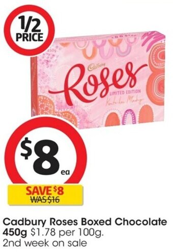Coles Cadbury Roses Boxed Chocolate 450g offer