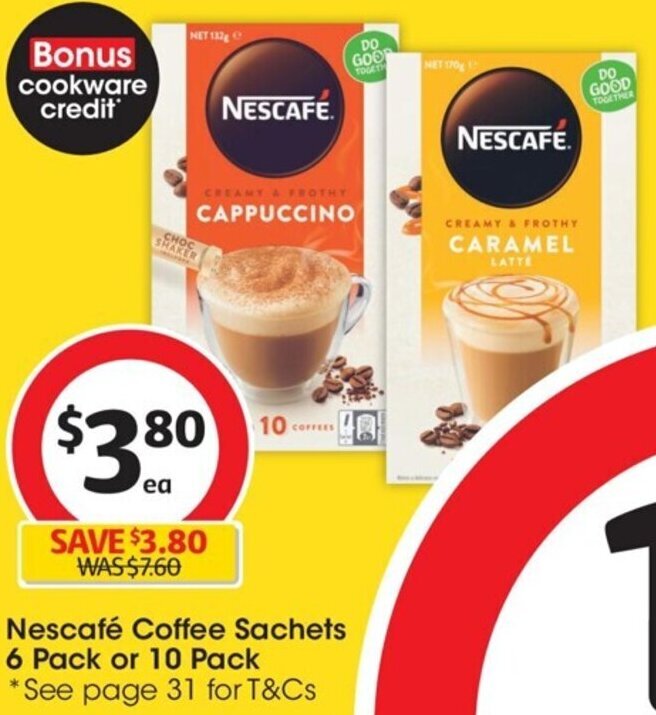 Nescafé Coffee Sachets 6 Pack or 10 Pack offer at Coles