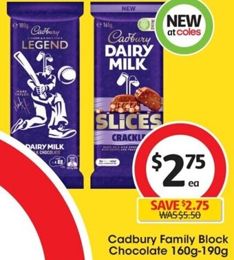Coles Cadbury Family Block Chocolate 160g-190g offer
