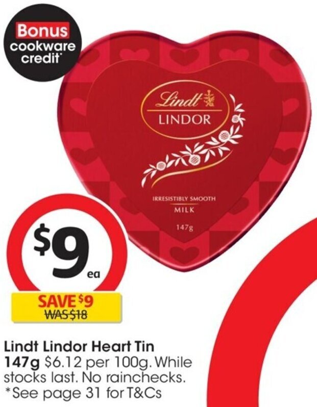 Lindt Lindor Heart Tin 147g offer at Coles