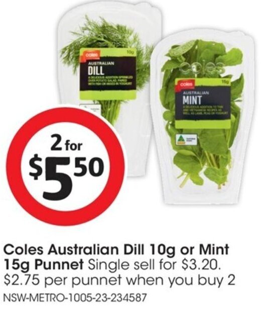 Coles Australian Dill 10g or Mint 15g offer at Coles