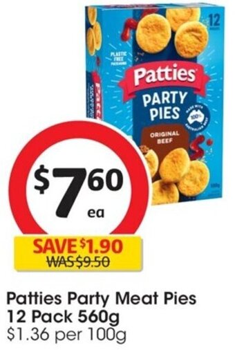 Coles Patties Party Meat Pies 12 Pack 560g offer
